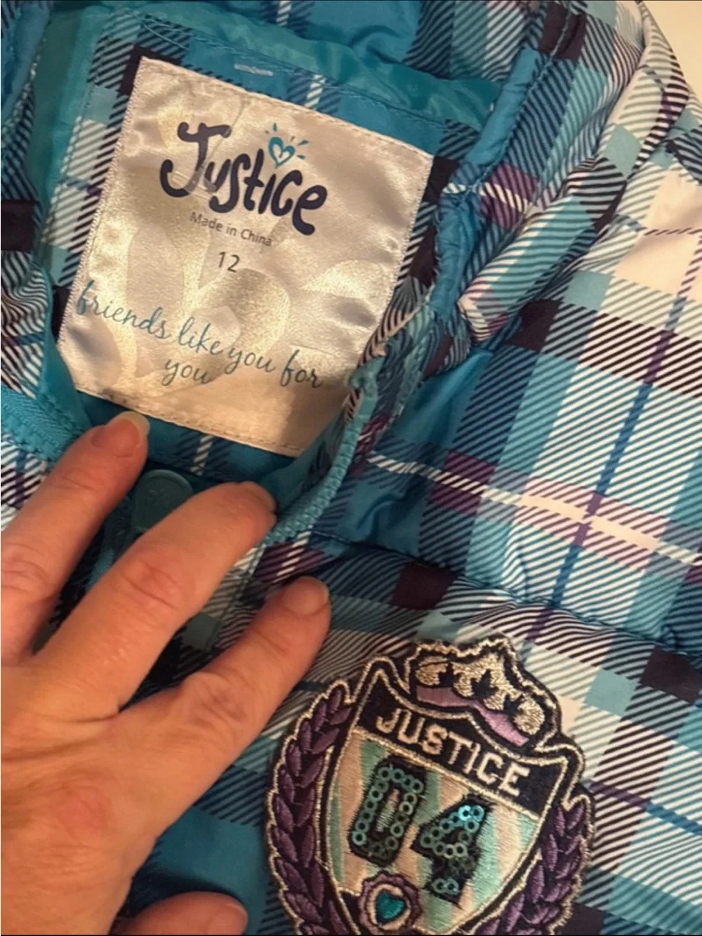 Justice Teal Plaid Puffer Vest for Kids 12 girls soft